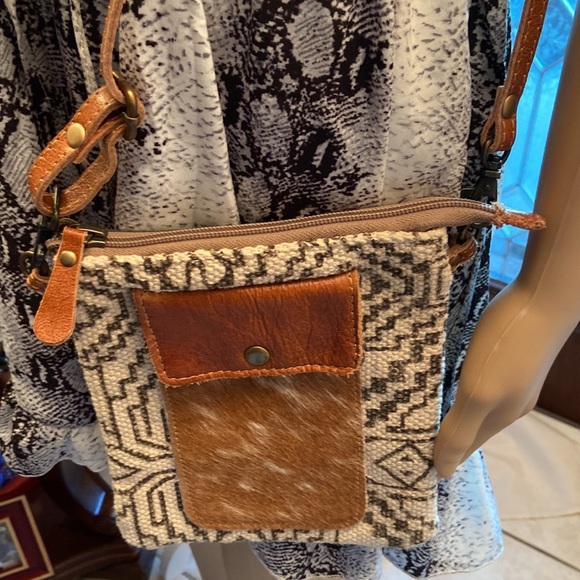 Myra leather & canvas Brown Cellphone Crossbody - Picture 12 of 12